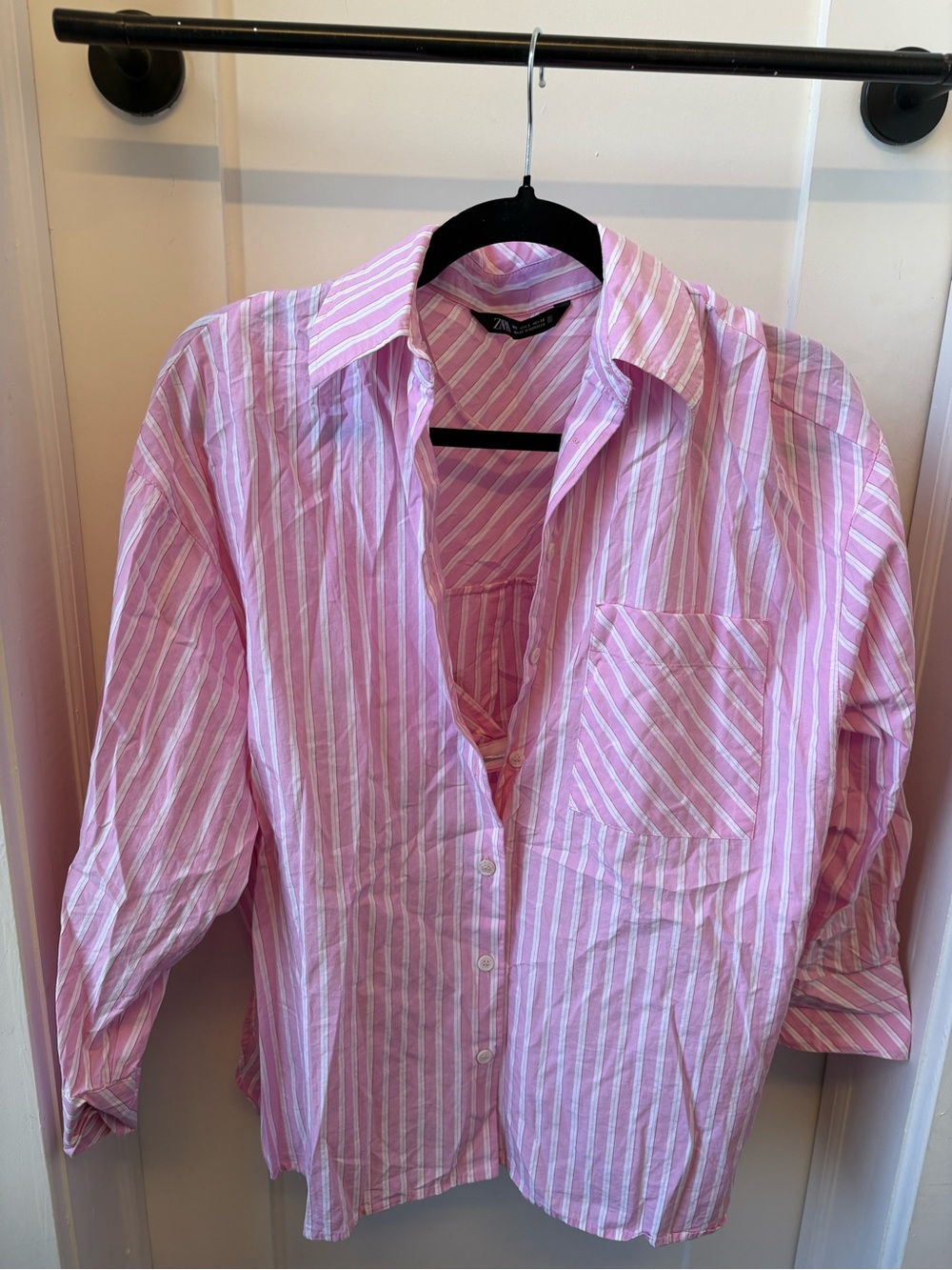 Zara Pink & White Vertical Stripe Button-Down Shirt